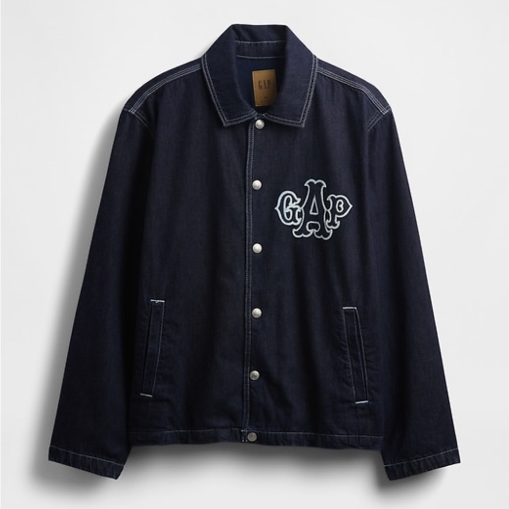 GAP Varsity Coaches Denim Jacket Dark Wash Men’s L NWT